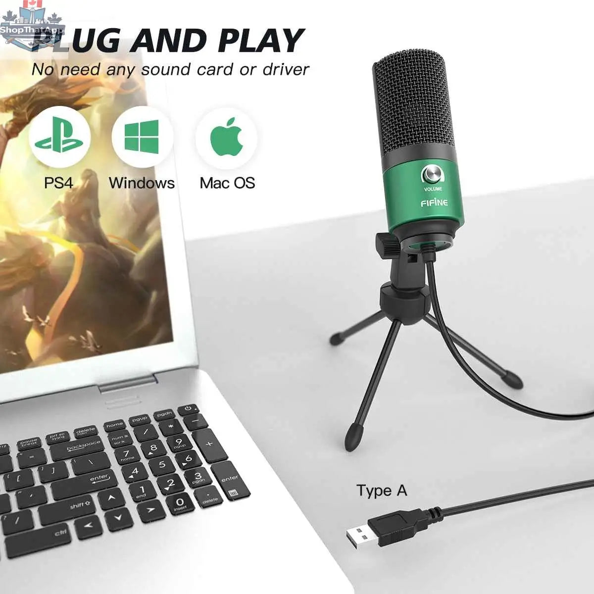 777tech Fifine USB condenser microphone for laptops, cardioid design for studio vocals and voice-over recordings.