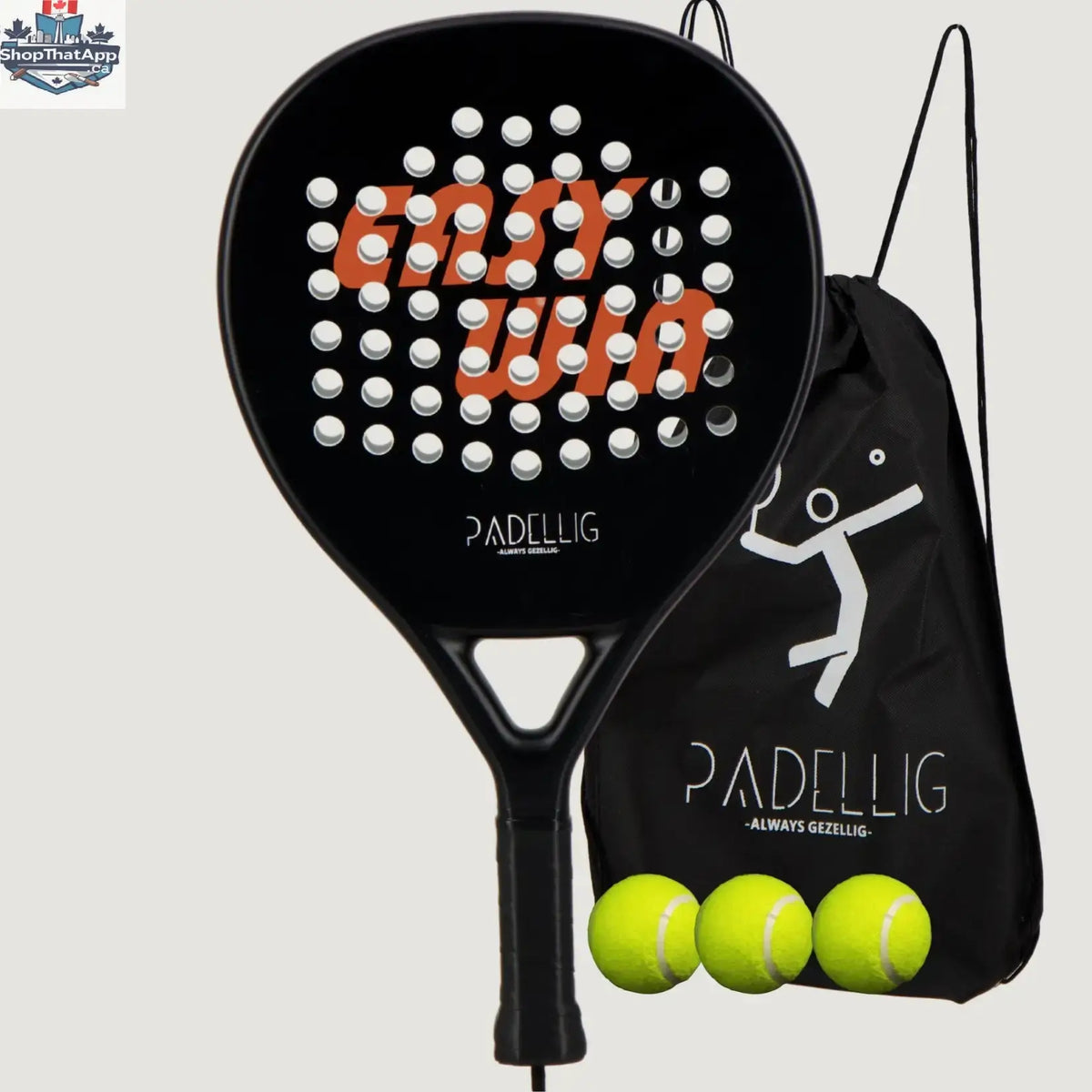 Padelracket Padellig Full Carbon EASY WIN – Inclusief tas & 3 ballen - Shopthatapp.ca