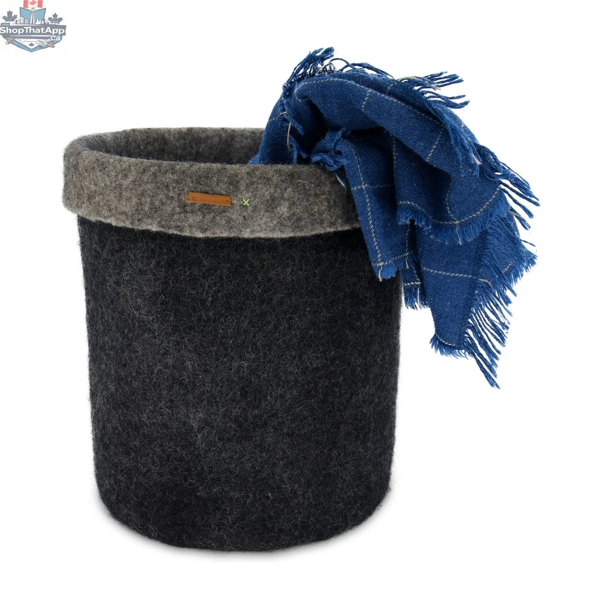 Black Felt Storage Basket - Hand-Felted New Zealand Wool, Two-Tone Black/Grey - Shopthatapp.ca