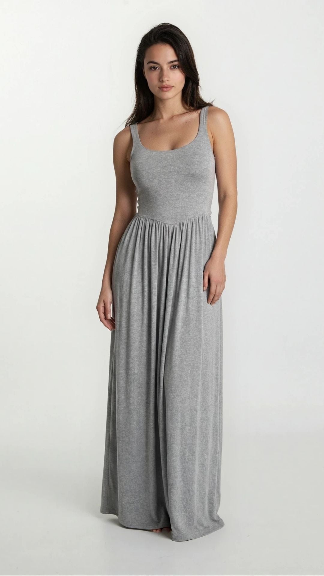 Dawn Sleeveless Silky Maxi Dress - Flowing Grey Jersey Elegance - Shopthatapp.ca