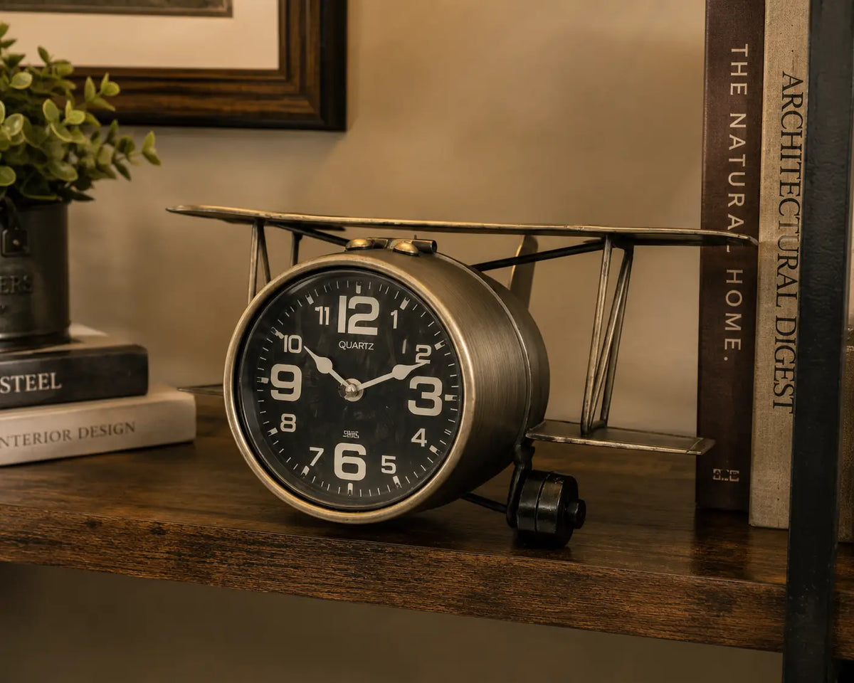 Vintage Airplane Table Clock - Elevate Your Space with Timeless Aviation Charm - Shopthatapp.ca