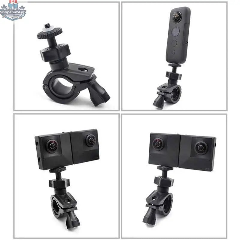 777tech camera handlebar mount for professional cameras, bike-mounted holder for Insta360 ONE X and action cameras.