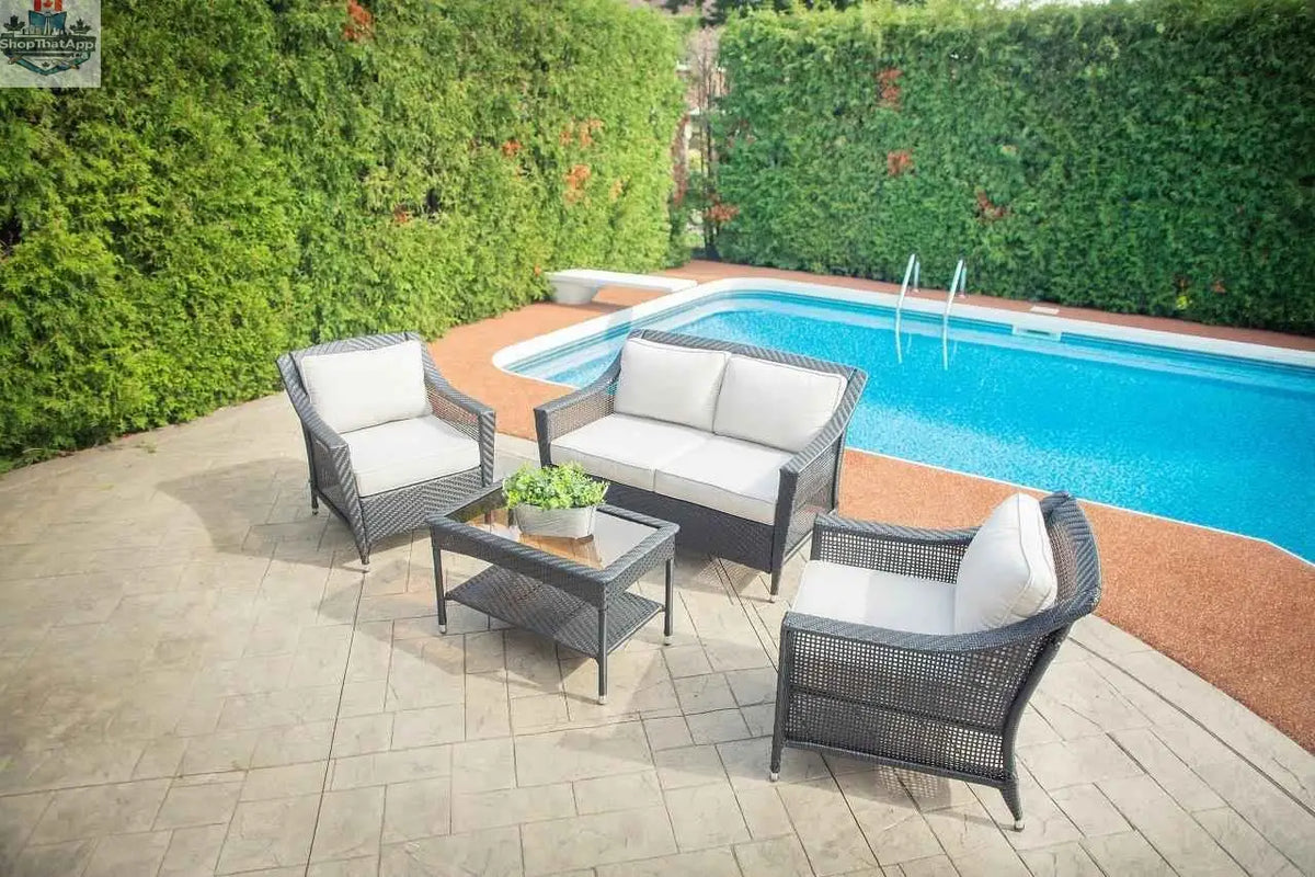 Krkacy Camus aluminum outdoor sectional conversational set with cushioned seats and modern design for patio relaxation.