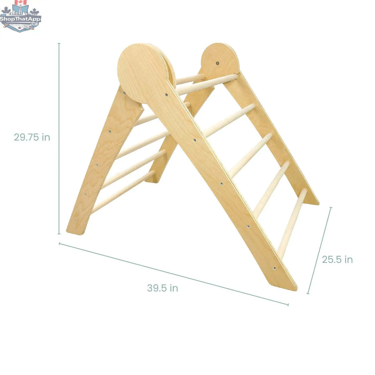 Wooden cranberry-colored Montessori climber for kids by Sapiens Child, featuring a triangular structure for play and climbing activities.