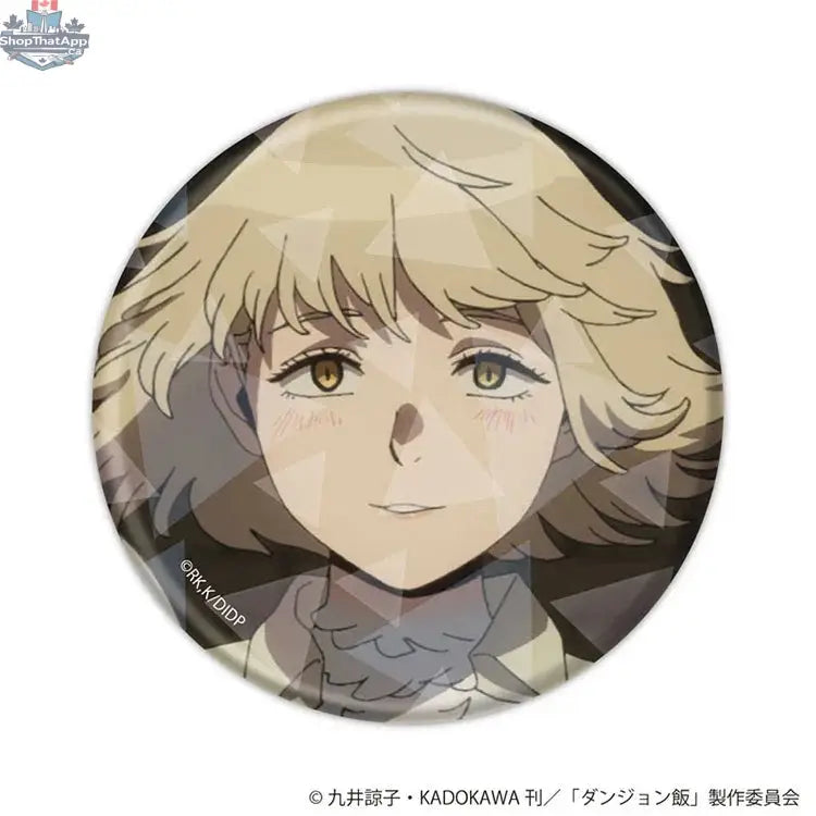 Hologram can badge featuring a scene from Delicious in Dungeon anime, collectible Doki Doki Land merchandise with vibrant illustration.