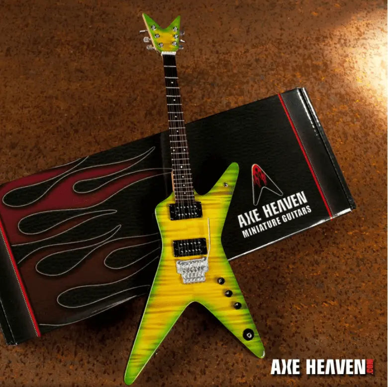Miniature Dimebag Darrell guitar replica by Little Guitars, featuring the Signature Slime design, perfect for collectors and fans.