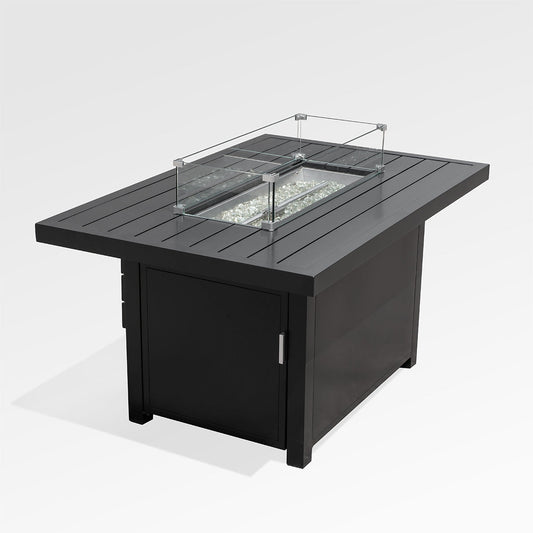 Outdoor Aluminum Fire Pit Table with Wind Guard and Cover - Black Rectangle Design - Shopthatapp.ca
