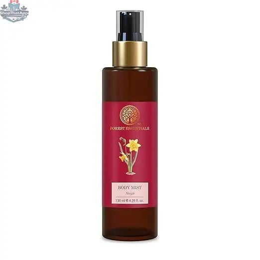 Forest Essentials Nargis Body Mist in 130ml, aloe vera-infused perfume spray with a floral scent and hydrating properties.