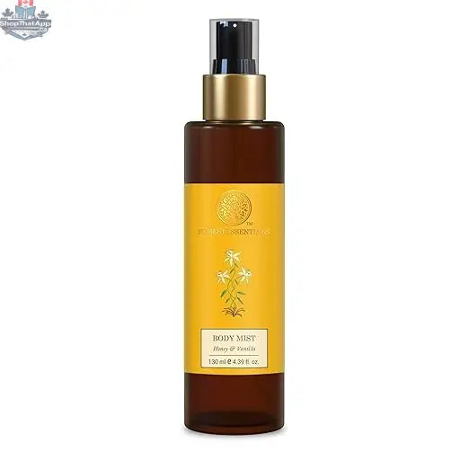 Forest Essentials Honey Vanilla Body Mist spray with aloe vera, hydrating and fragrant for all-day scented skin.