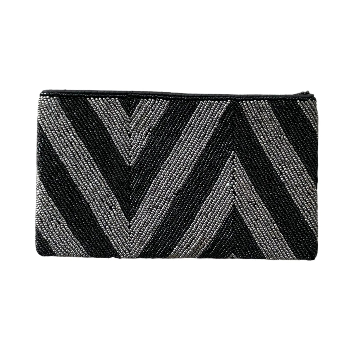 Beaded ZigZag purse in grey and black by Suzie Blue Canada, showcasing intricate beadwork and stylish design.