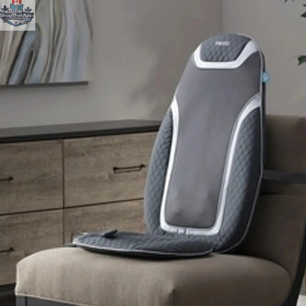 Homedics Gentle Touch Gel Shiatsu Massage Cushion with heat, showing plush fabric and massage nodes in a blemished package.