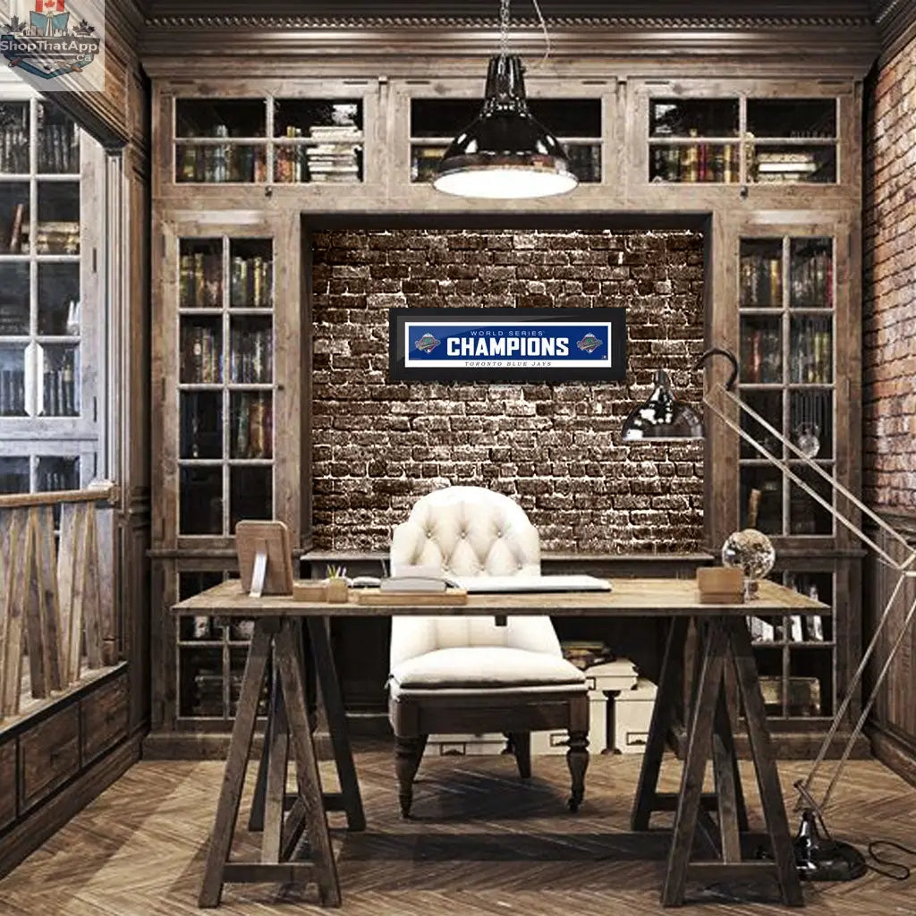 Toronto Blue Jays framed wall decor featuring the 1993 World Series logo, perfect for sports fans and MLB enthusiasts.