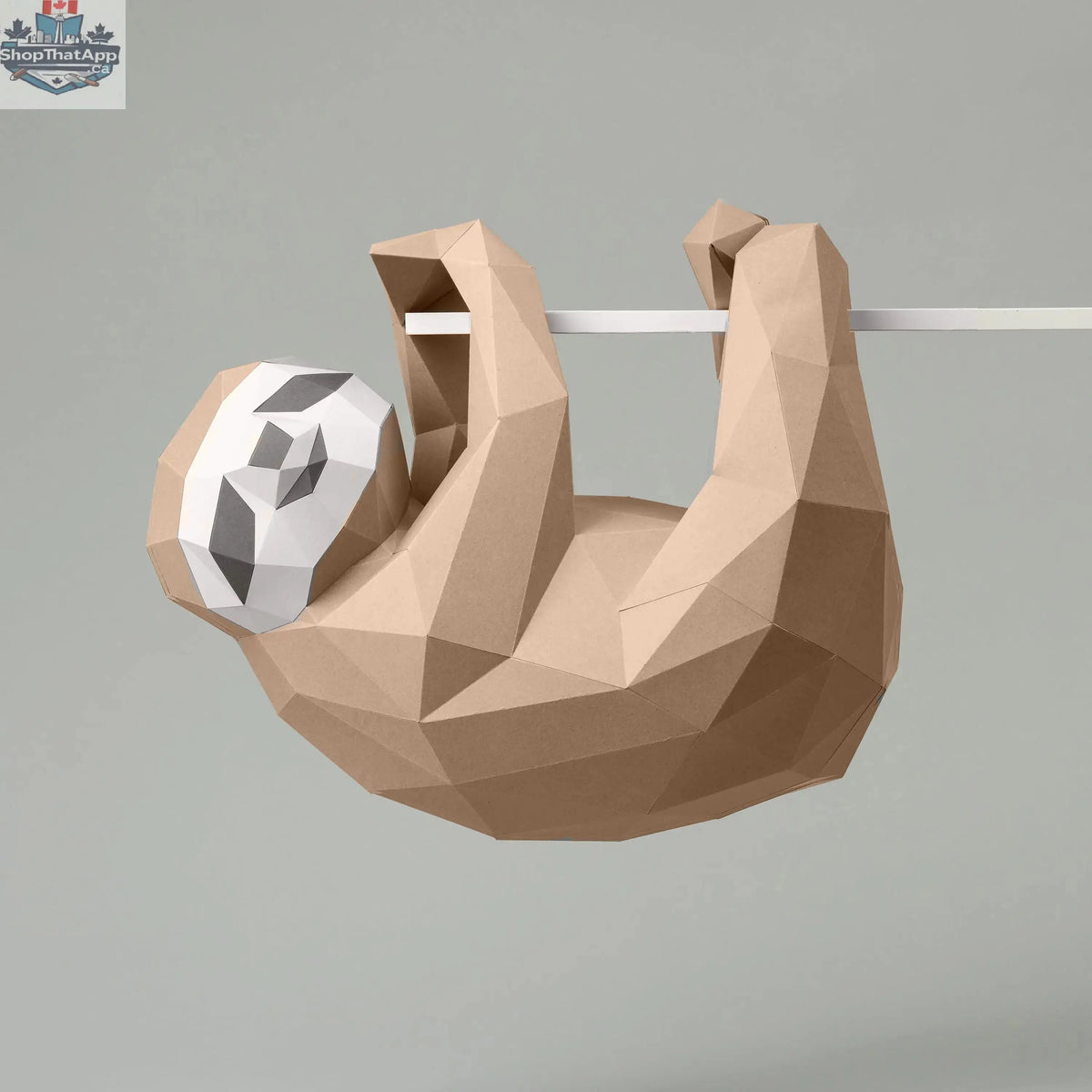 Brown DIY sloth 3D origami paper model kit by Sofs Lifestyle, featuring detailed folded sloth design for creative crafting.