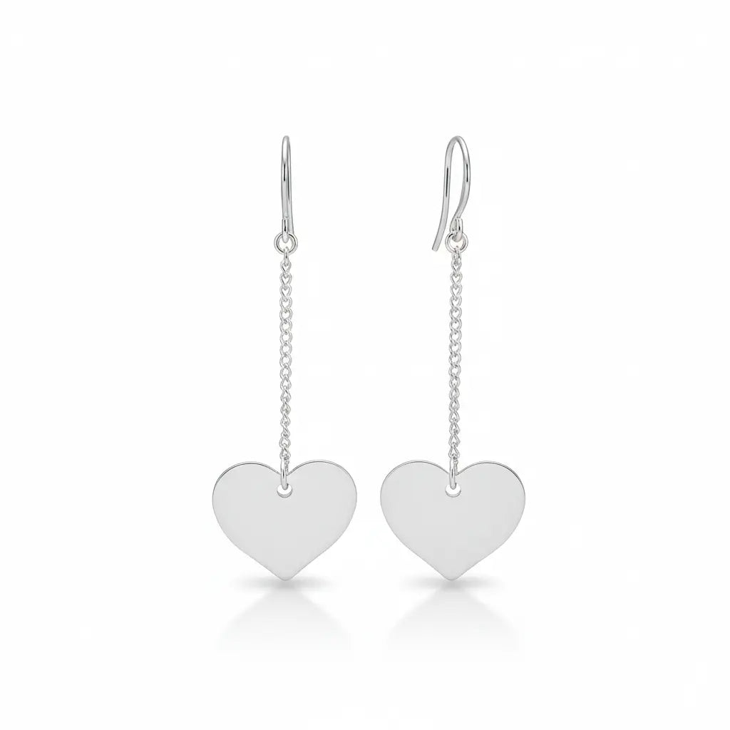 Silver plate drop chain heart earrings by Suzie Blue Canada featuring elegant and chic design, perfect for stylish accessories.