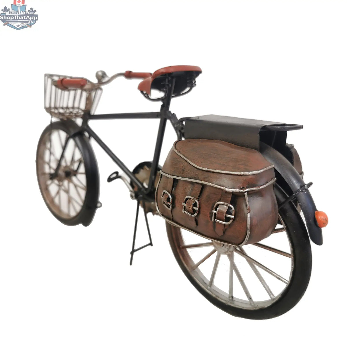 Charming Decorative Metal Bicycle Model with Rustic Brown Bags for Vintage Decor - Shopthatapp.ca