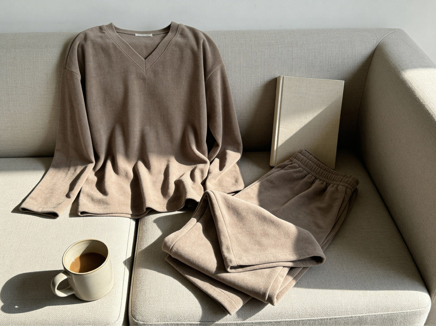 Terry & Co. Relaxed French Terry Lounge Set for Women 2PC in Latte - Shopthatapp.ca