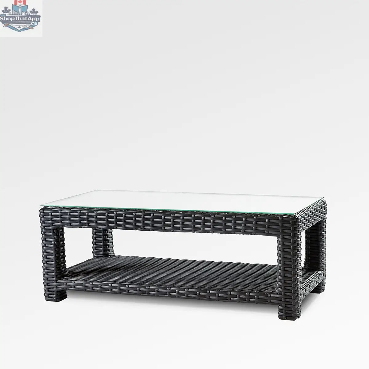 Enclover Trillium coffee table with a sleek tempered glass top and modern wooden base, stylish and functional for living room decor.