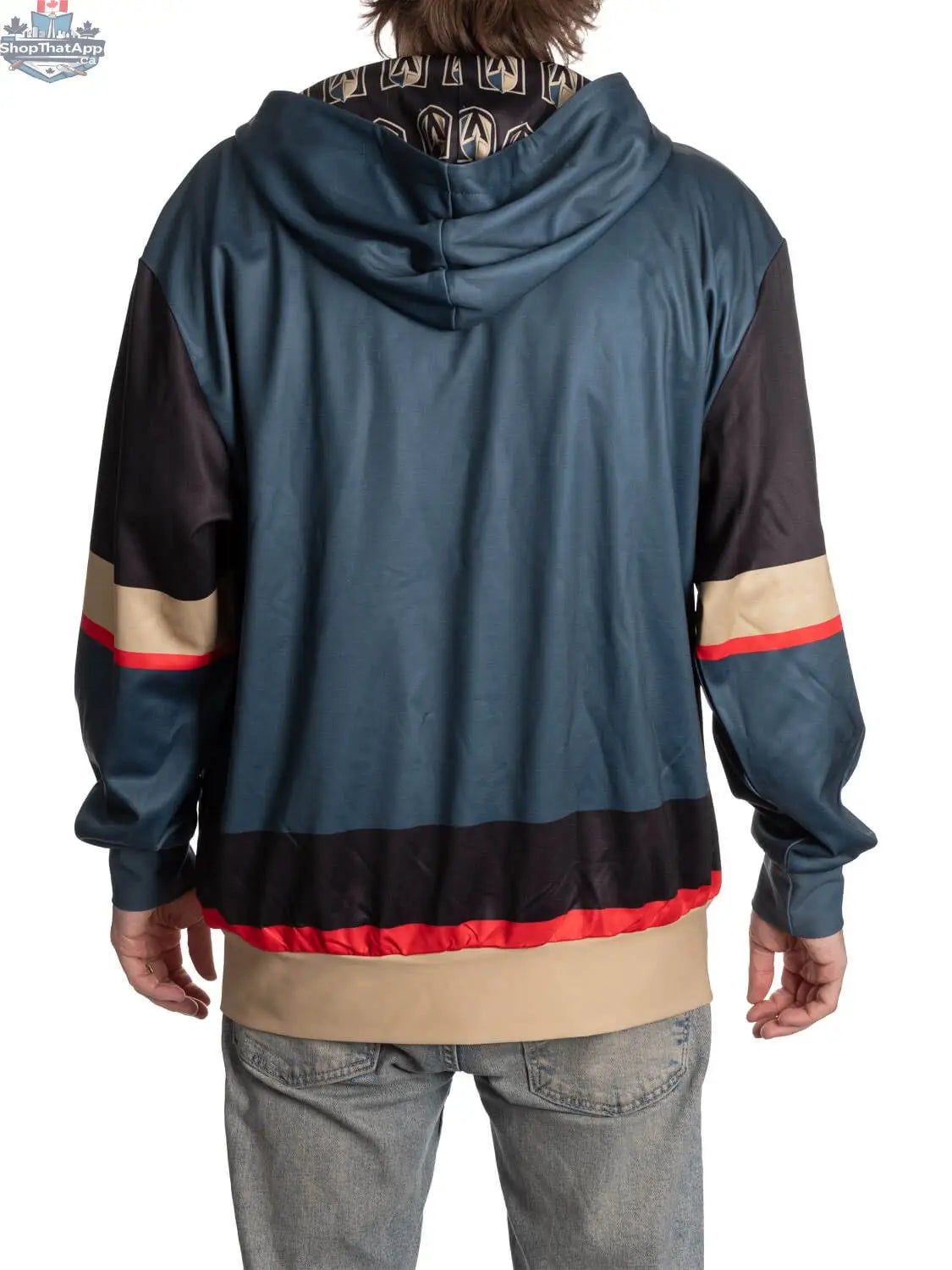 Calhoun Surf N' Skate Vegas Golden Knights hoodie with stylish lace design, showing the back sublimation print and team logo.