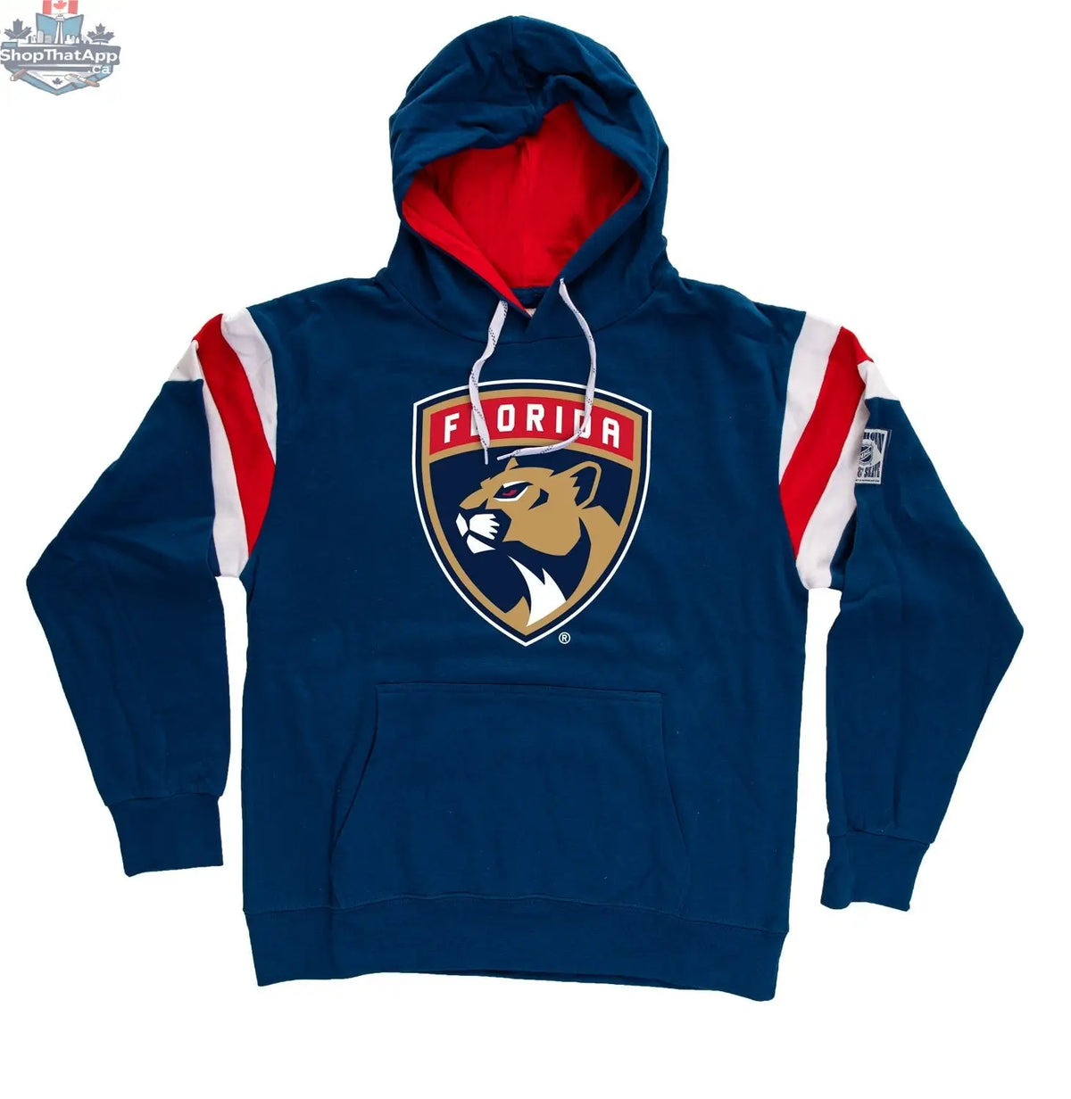 Florida Panthers varsity style hoodie by Calhoun Surf N' Skate featuring classic team logo and retro design, casual fan apparel.