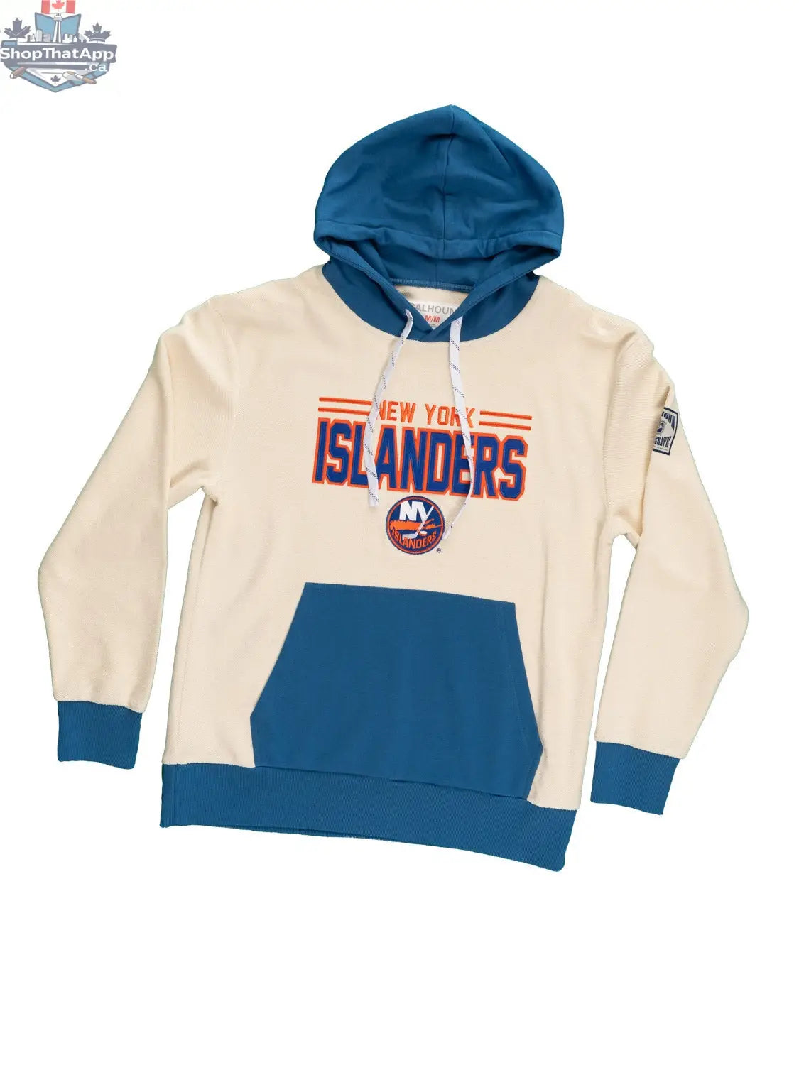 Unisex New York Islanders hoodie by Calhoun Surf N' Skate with retro reverse terry design and team logo on front.
