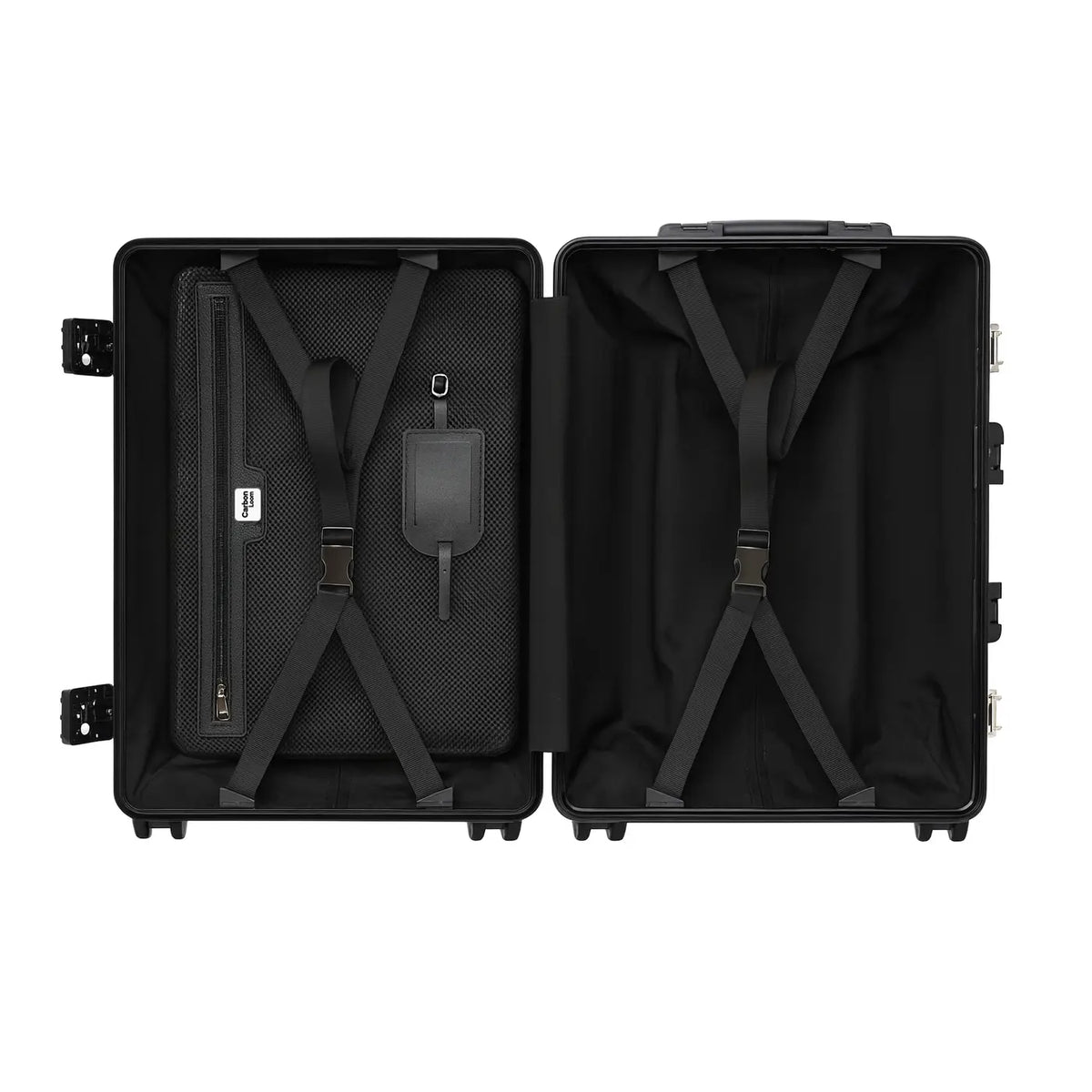 Real carbon fiber carry-on luggage by Carbon Loom, showcasing a sleek, durable travel trunk with a modern design.