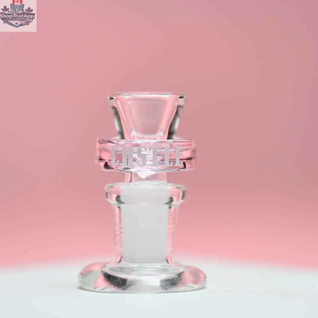 Castle Glassworks 14mm borosilicate glass bowl with pink puck design, ideal for puck bowls, shown against a pink background.