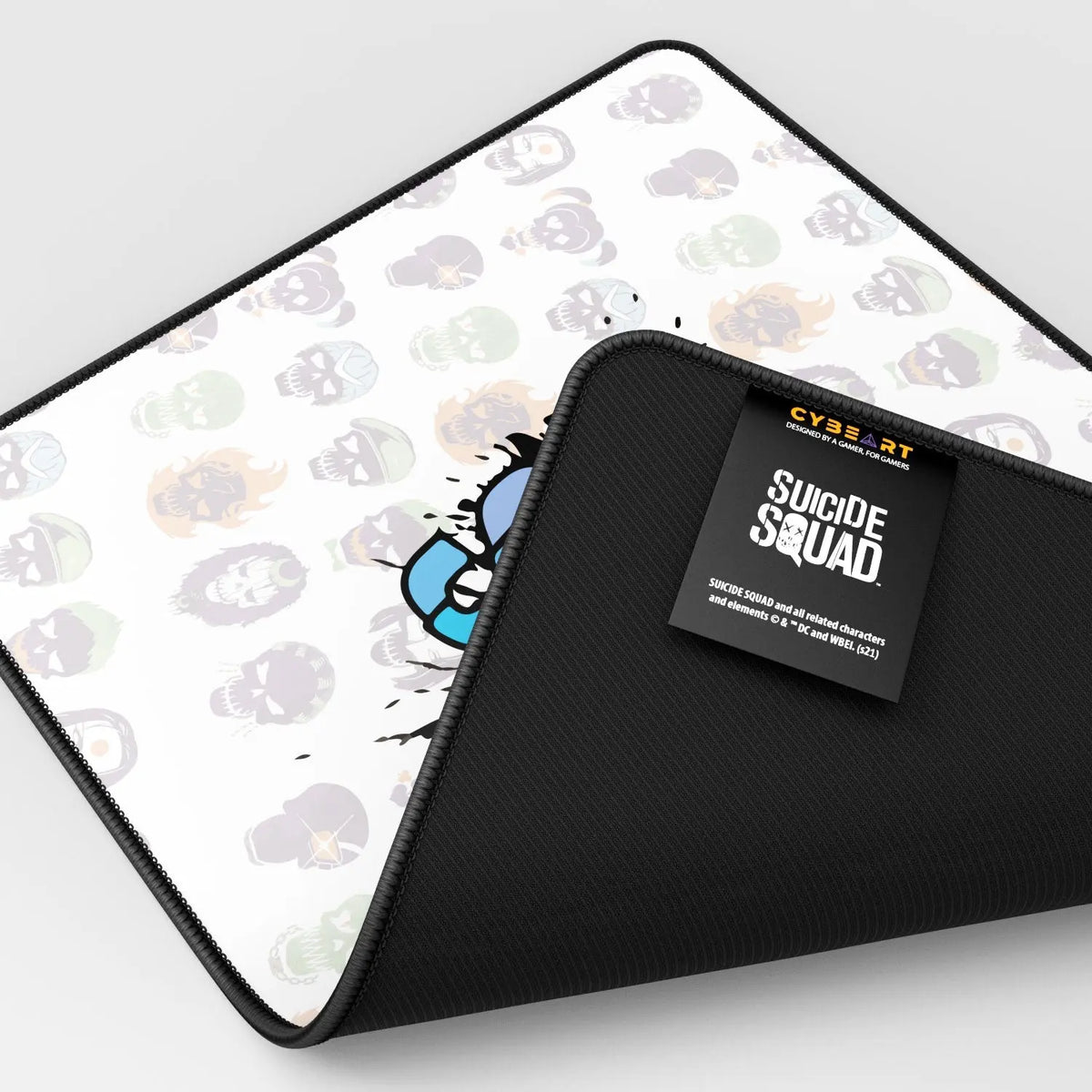 Cybeart Suicide Squad mouse pad featuring vibrant superhero artwork, ideal for gaming and computer use.