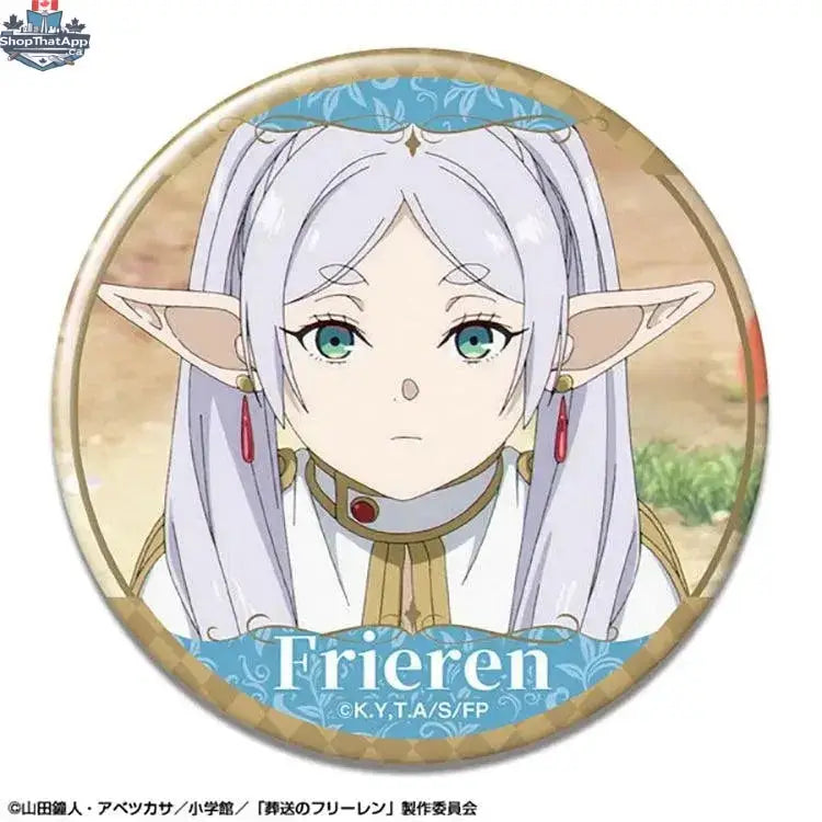 Frieren anime tin badge featuring colorful character artwork from Frieren: Beyond Journey's End, collectible Doki Doki Land merchandise.