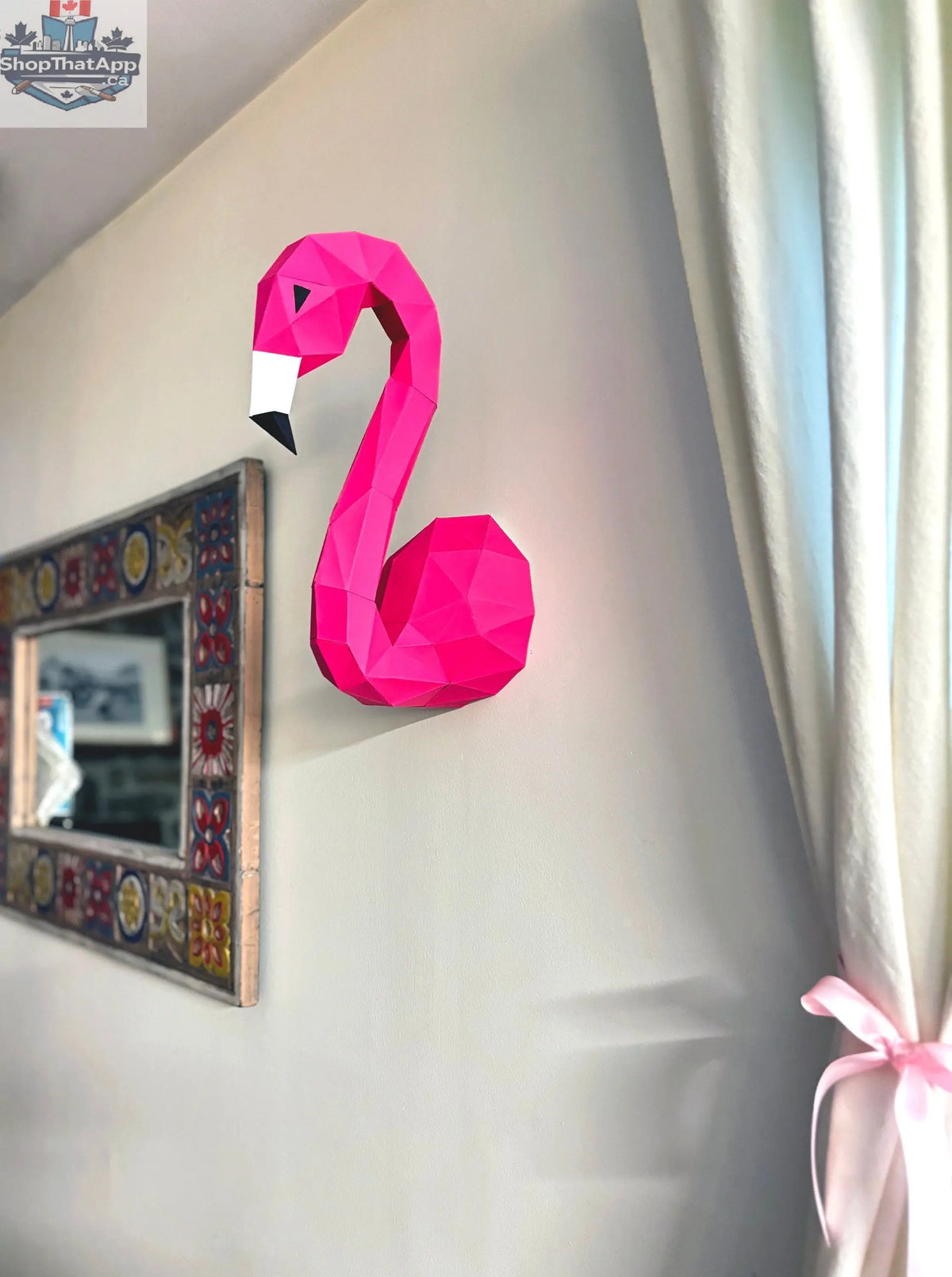 Sofs Lifestyle DIY flamingo origami kit with colorful paper sheets for creating a 3D wall art model craft.