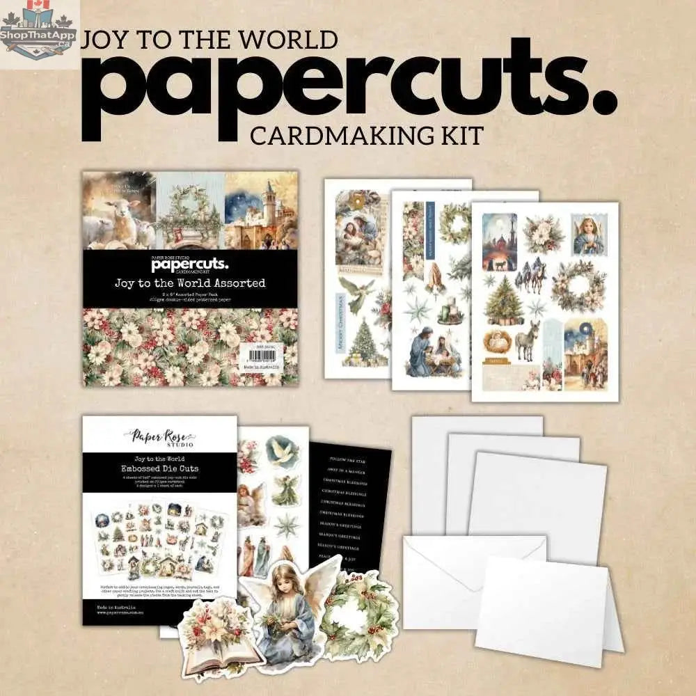 Ecstasy Crafts Joy to the World Cardmaking Kit 35530 with colorful papercut designs for handmade holiday greeting cards.