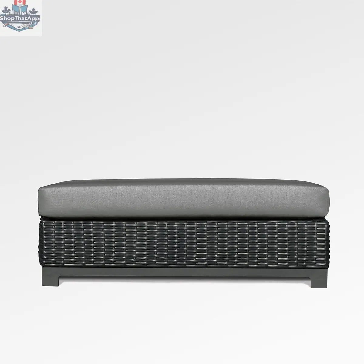 Enclover Trillium outdoor ottoman with Sunbrella cushion, showcasing stylish design and durable, comfortable outdoor seating.
