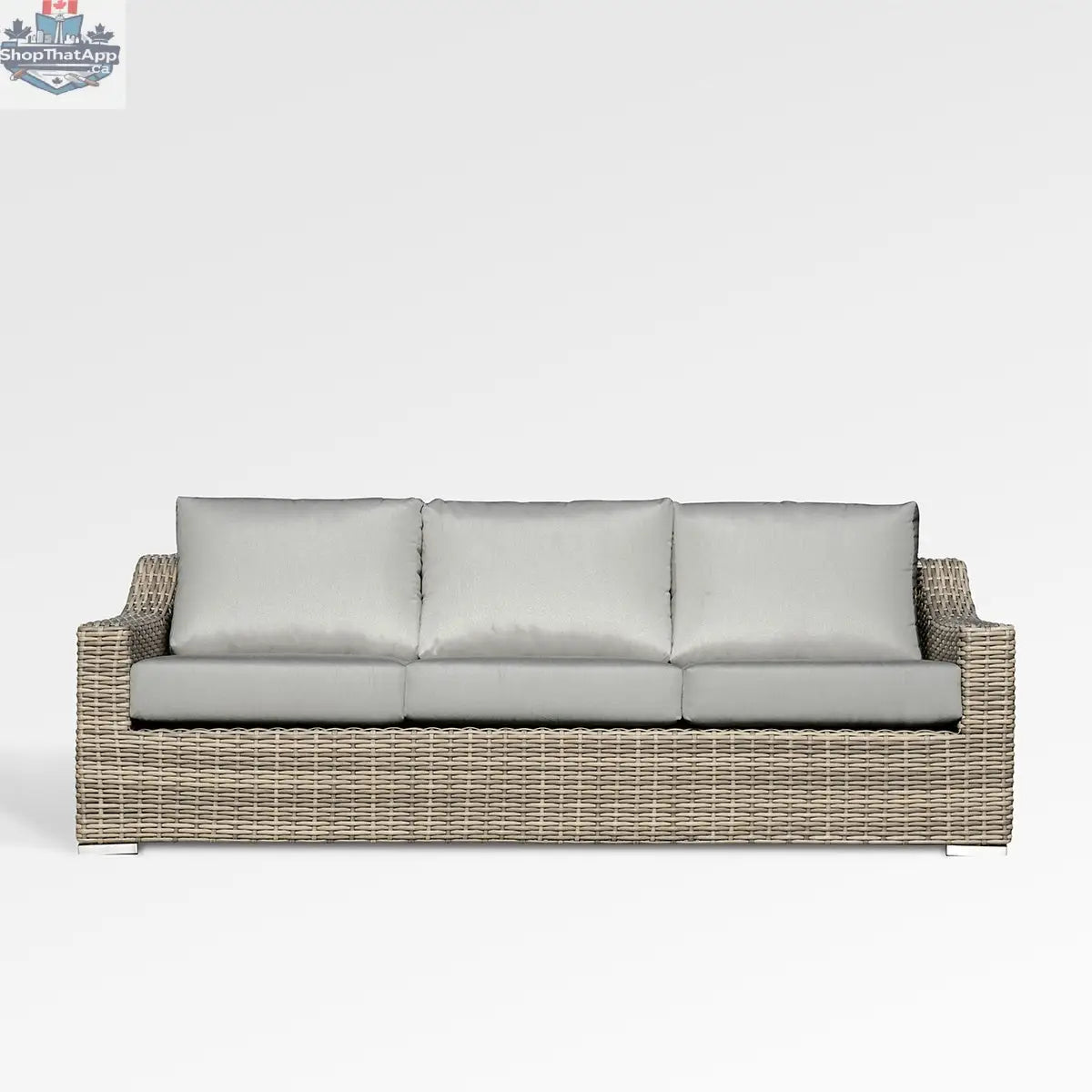 Enclover Tulip sofa with Sunbrella cushions, showcasing a stylish outdoor seating solution with plush cushions and modern design.