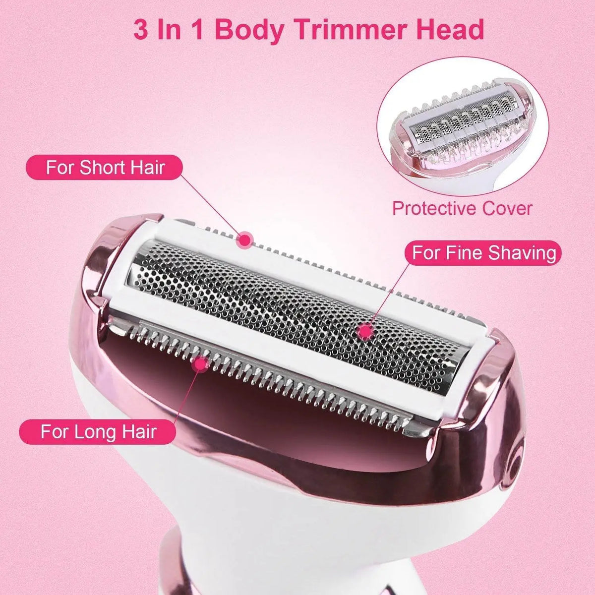Electric shaver for women by EX-STOCK Canada, 4-in-1 painless hair trimmer and grooming solution with multiple attachments.