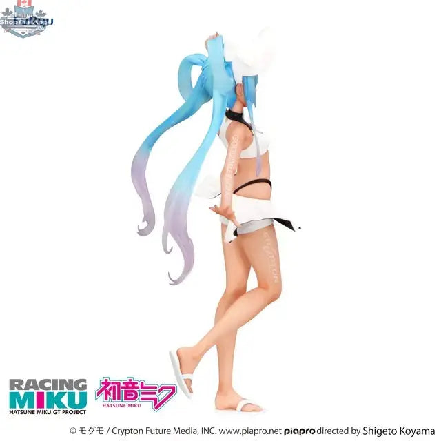 Hatsune Miku Racing Figure 2024 GT Project Trio-Try-iT Summer Holiday Ver from Hawk Collectibles, anime figure on a display stand.
