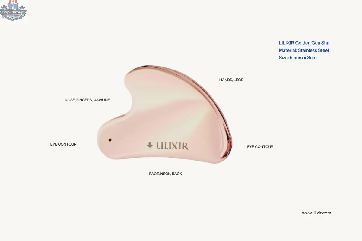 Golden LILIXIR acupressure facial lift tool massage stones with instructions for skincare and facial relaxation.