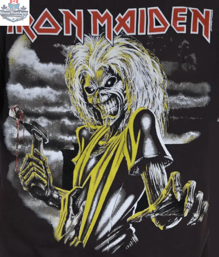 Black Iron Maiden Killers T-shirt by Little Guitars featuring the iconic Killers album logo on the front.