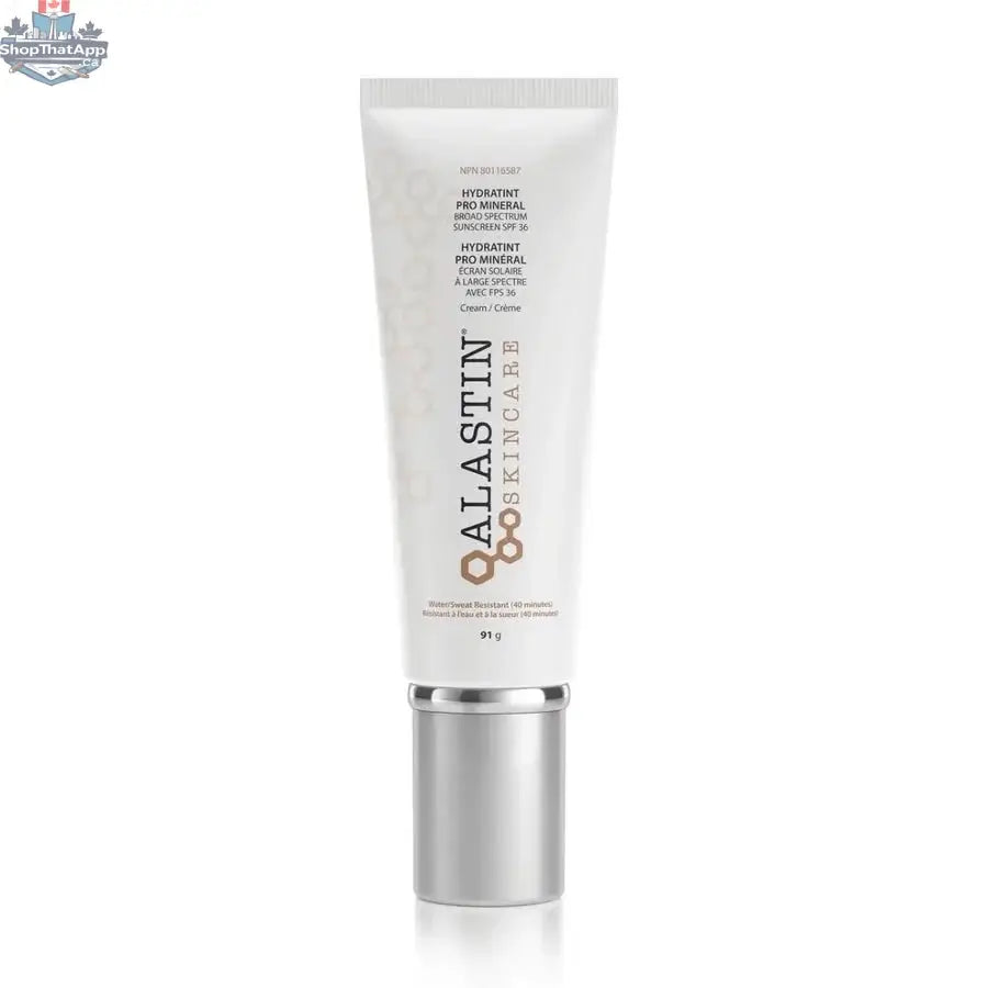 Alastin Hydratint Pro Sunscreen SPF36 mineral broad spectrum protection, tinted facial sunscreen in a compact tube.