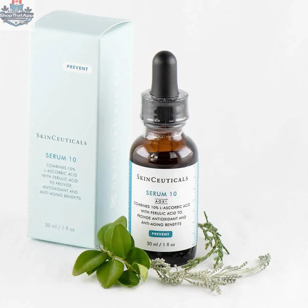 SkinCeuticals Serum 10 AOX+ bottle showing antioxidant skincare serum in a sleek dropper bottle.