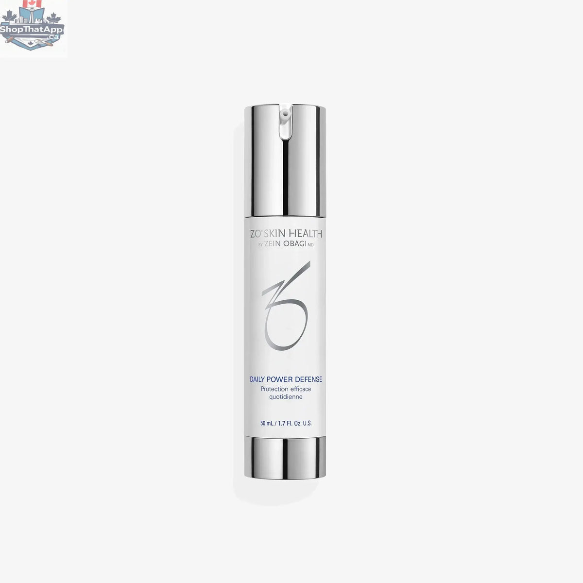 Travel size ZO Daily Power Defense Phloretin CF serum by Monarch MD Medical Aesthetics, featuring a sleek bottle with pump dispenser.