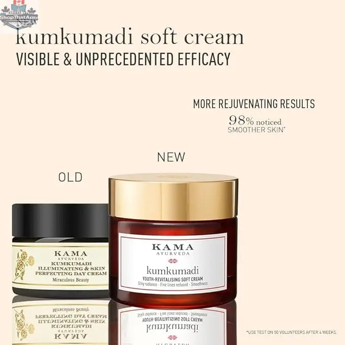Kama Ayurveda Kumkumadi Youth Cream in a jar, featuring a golden lid and elegant packaging, designed for radiant skin.