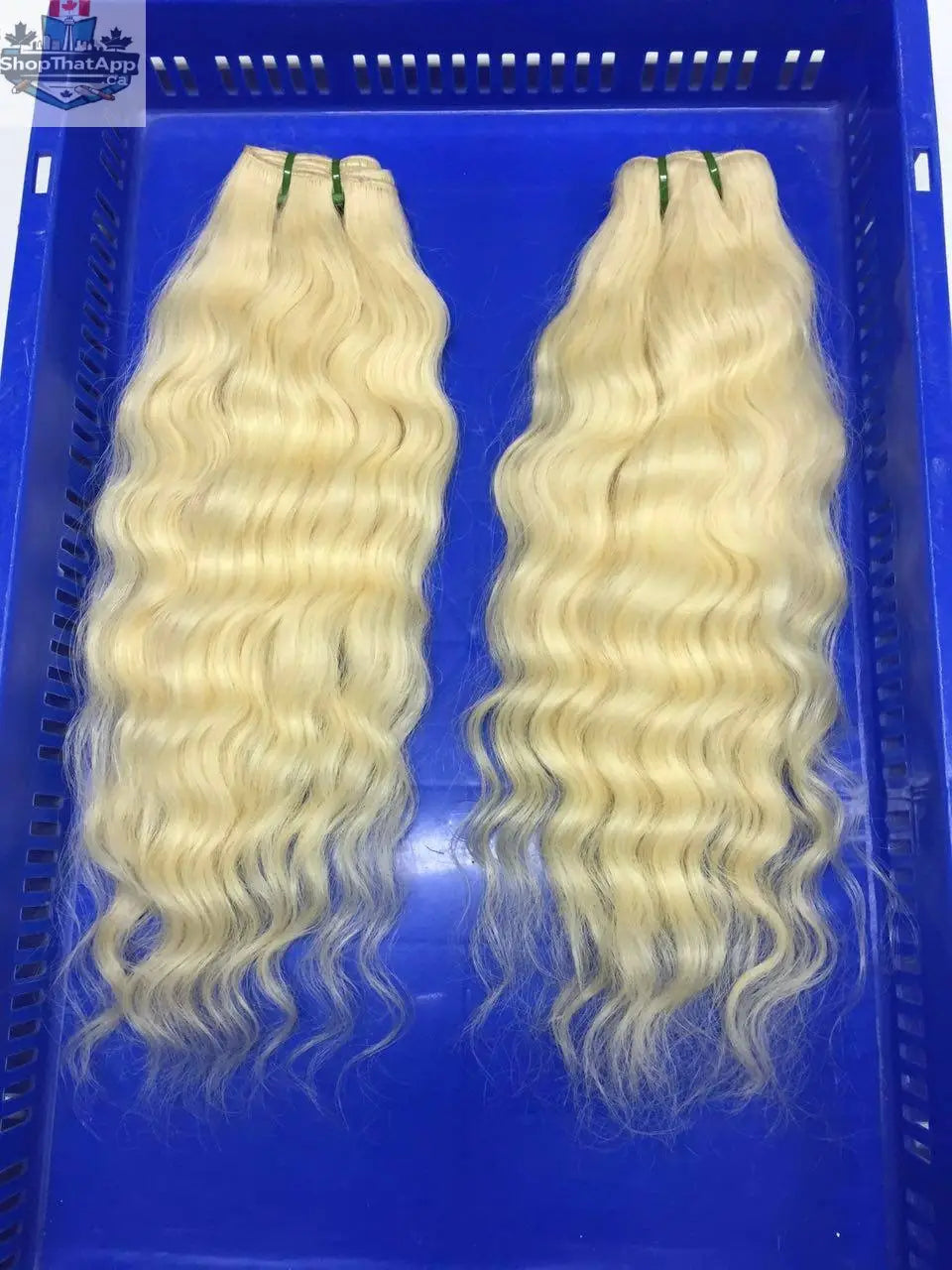 Indian Blonde Wefted Hair extensions by Prithvi Mart, featuring premium 613 hair with natural blonde color and straight style.