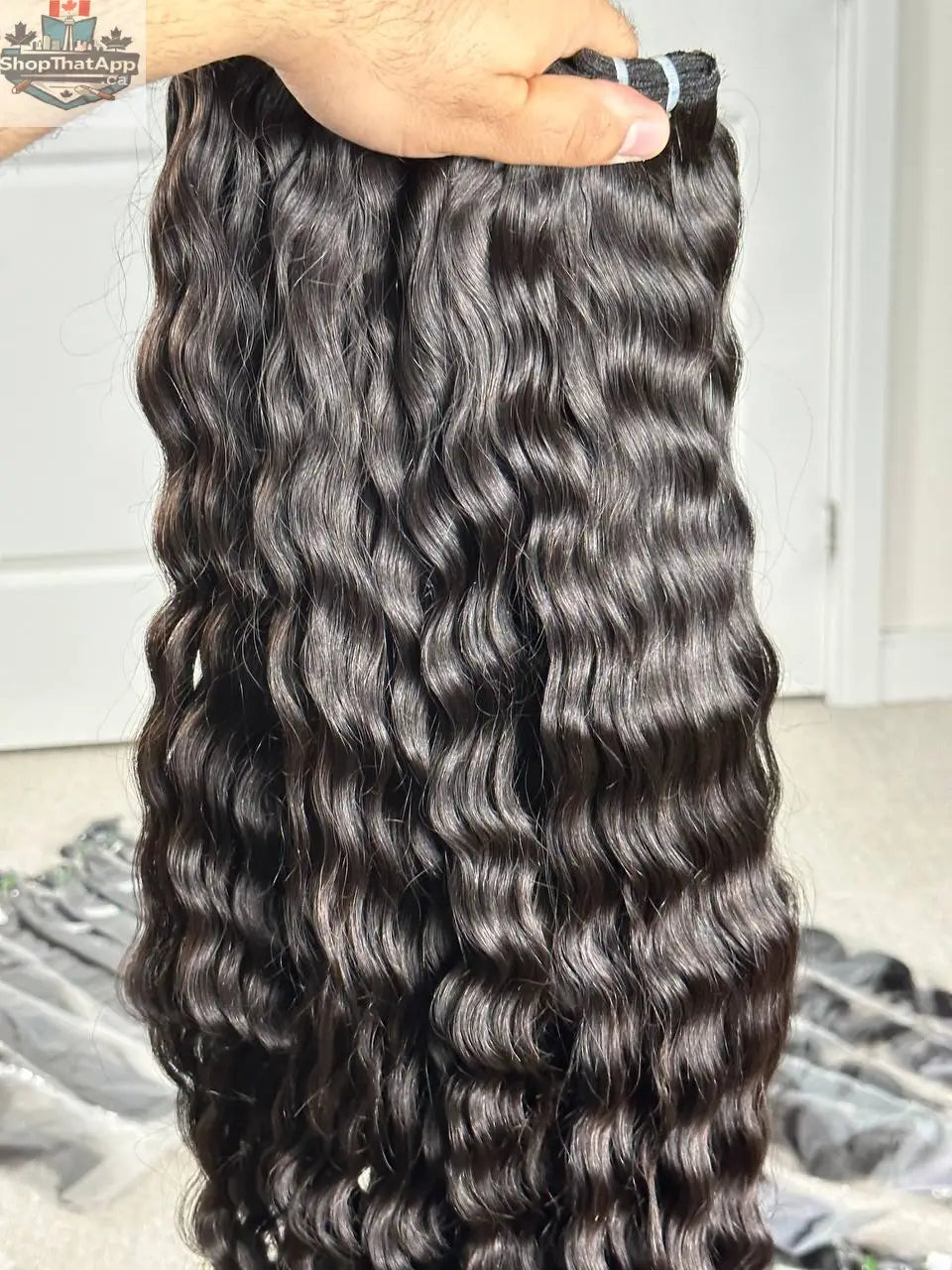 Prithvi Mart Indian Virgin Curly Hair Bundles showing natural curly hair extensions with volume and texture.