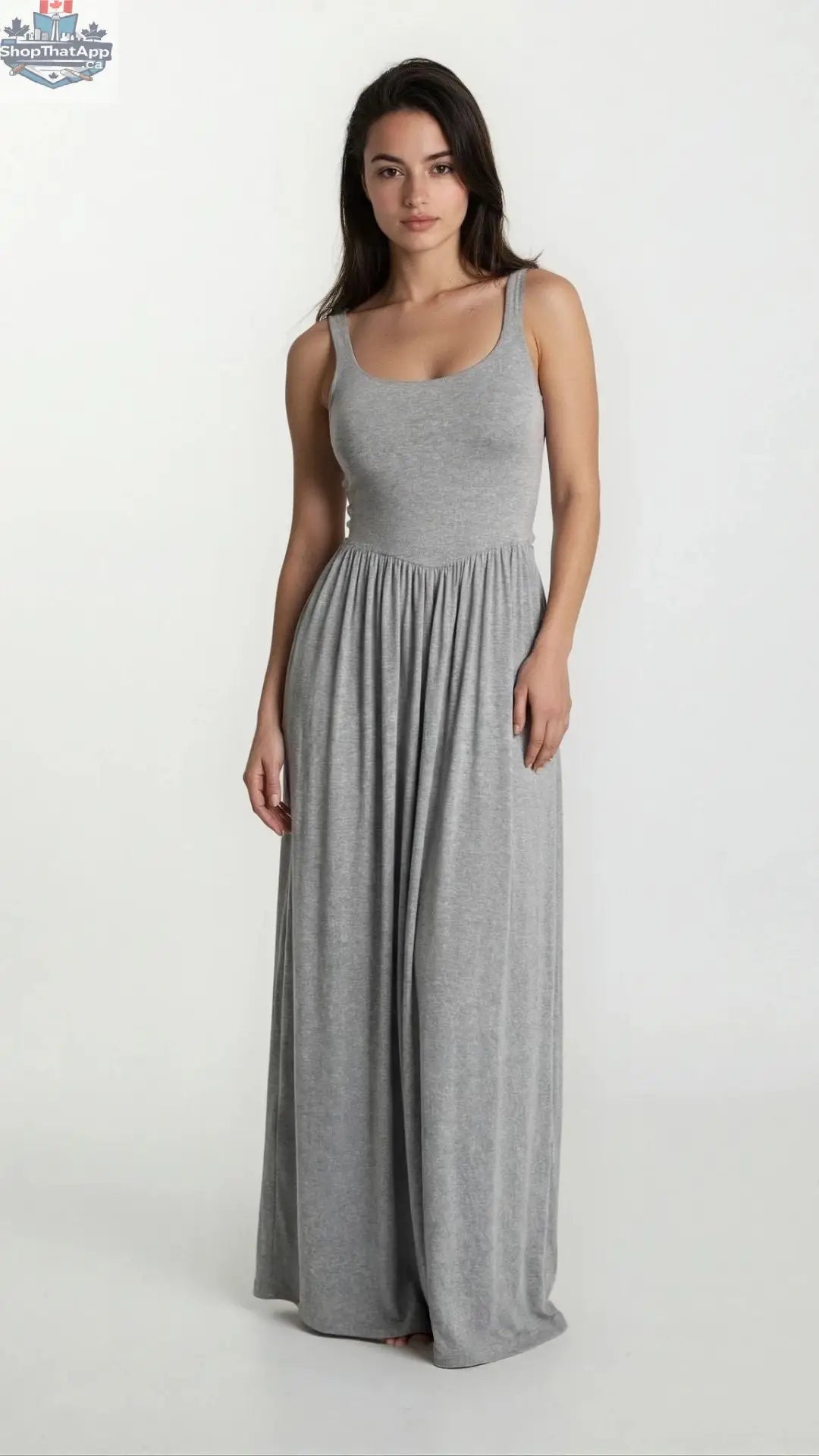 Dawn Sleeveless Silky Maxi Dress - Flowing Grey Jersey Elegance - Shopthatapp.ca