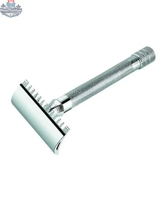 Merkur 25C Safety Razor - 3-Piece DE Open Tooth Comb with Knurled Extra Long Handle in Chrome - Shopthatapp.ca