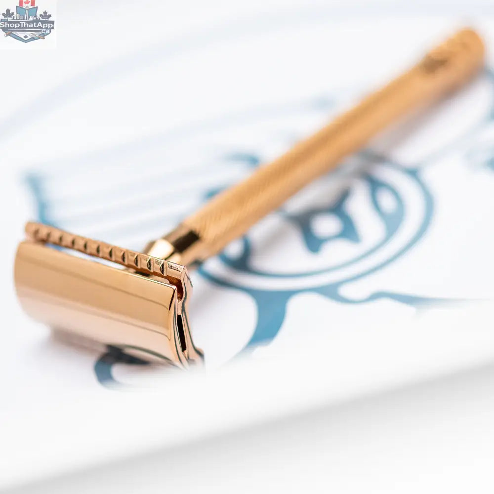 Merkur 3-Piece Ladies Safety Razor Rose Gold with Knurled Extra Long Handle in Pink Box - Shopthatapp.ca