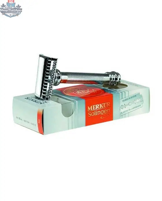 Merkur 37C Slantbar Safety Razor with Knurled Extra Thick Handle, Chrome Finish - Shopthatapp.ca
