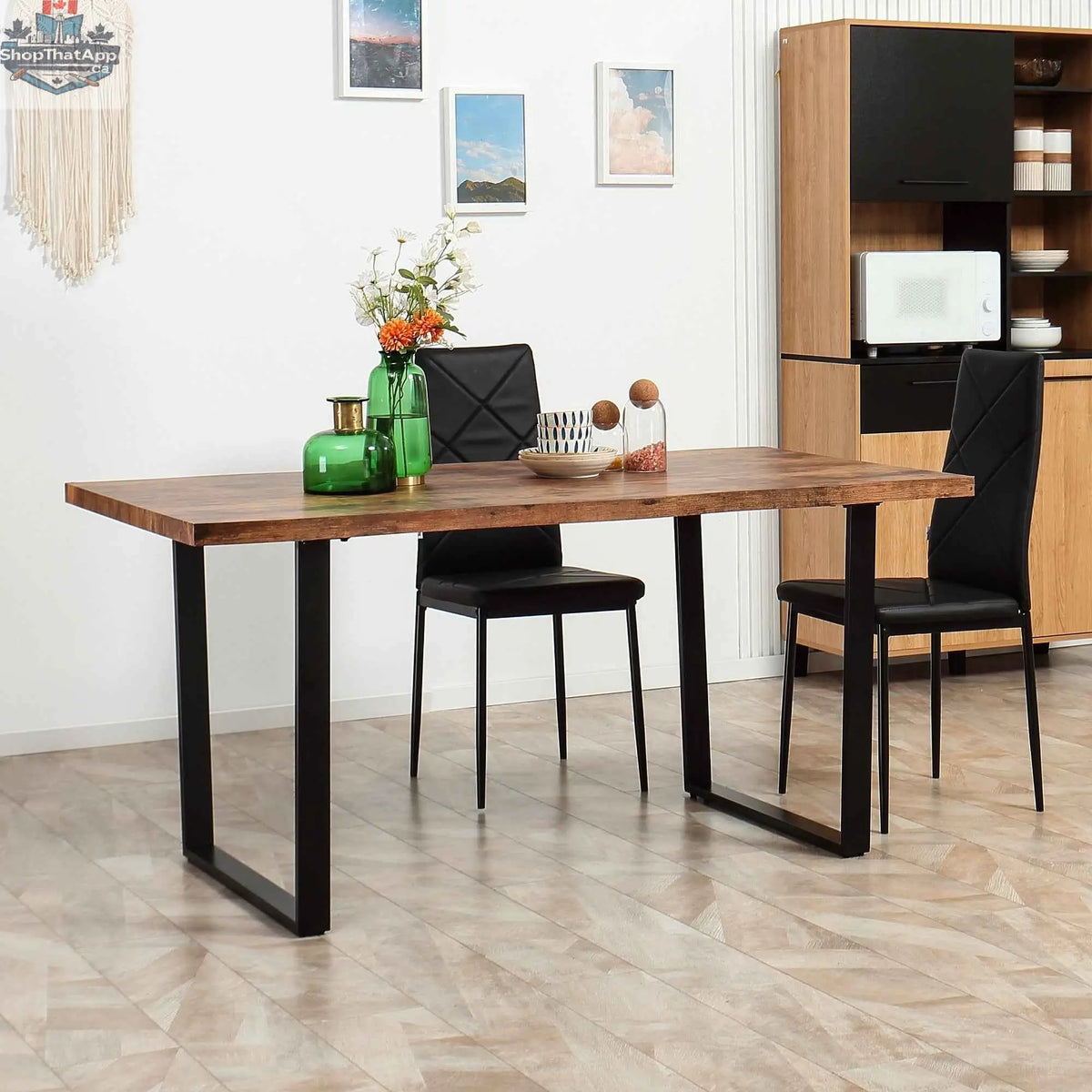 Rustic brown Ashton dining table by SLOTH Nation with wave-edged tabletop and steel legs, 63-inch kitchen and dining furniture.