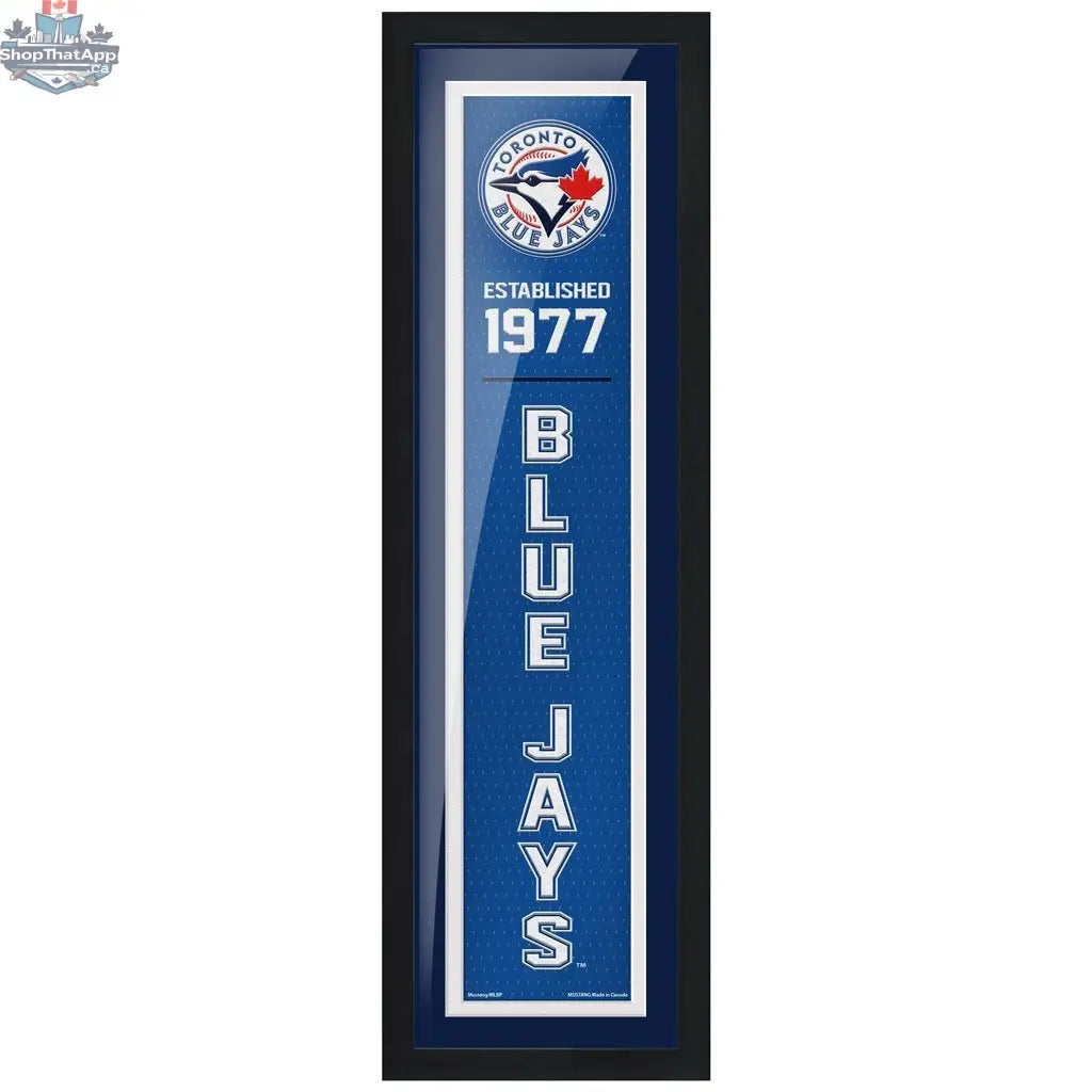 Toronto Blue Jays framed wall decor sign featuring an established design, 6 by 22 inches, by Sports Decor.