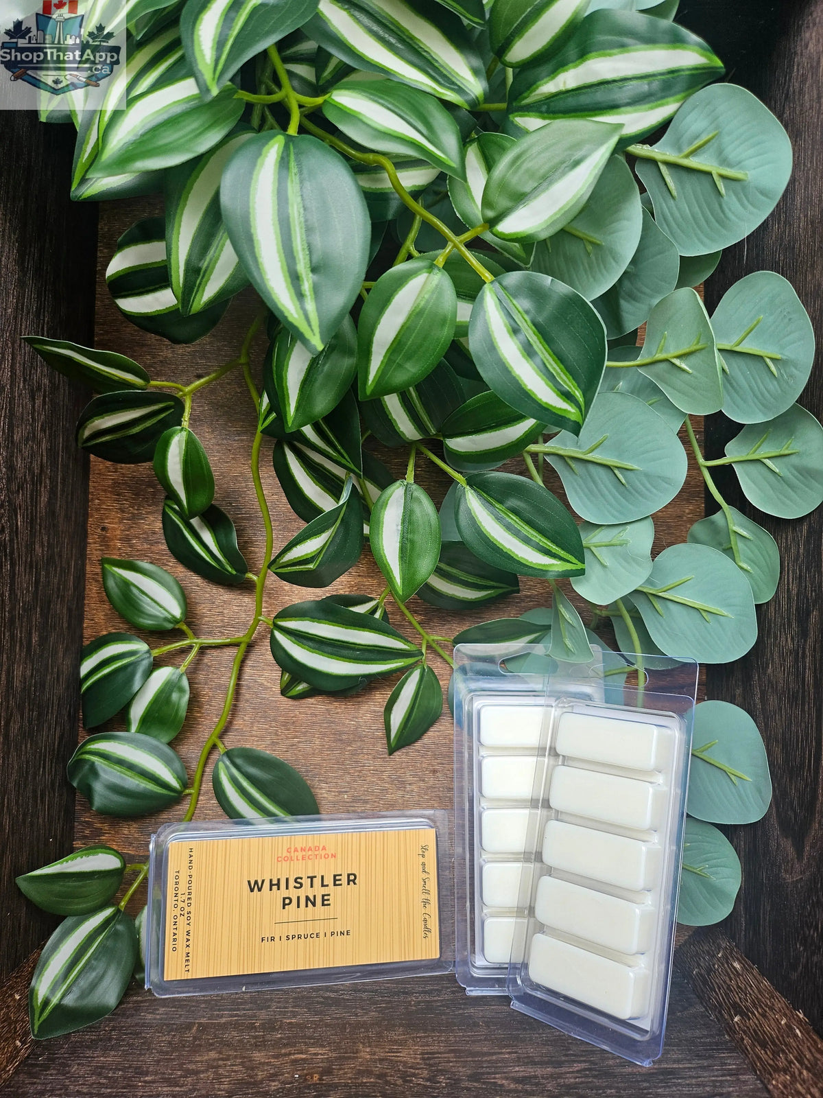 Whistler Pine wax melt bar by Stopandsmellthecandles, 1.75oz, featuring a pine scent with a textured wax bar and pinecone accents.