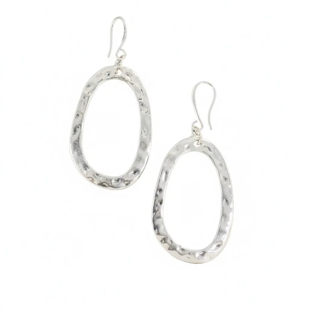 Silver plated oval earrings by Suzie Blue Canada featuring a sleek, elegant design for sophisticated style.